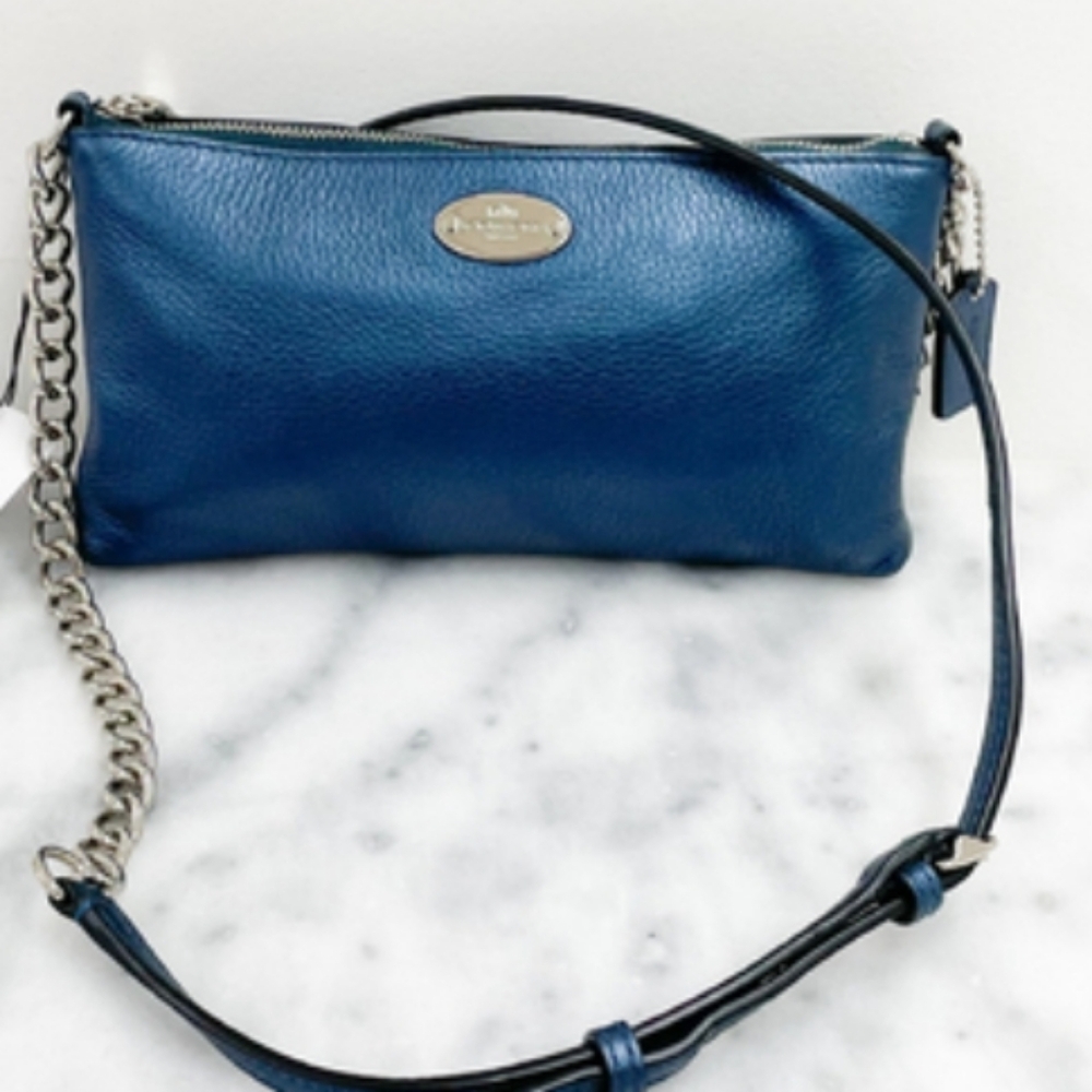 Coach Quinn Metallic Blue Leather Crossbody Bag NWT